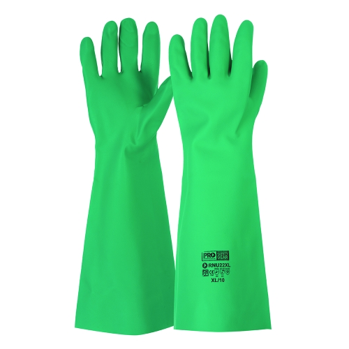 PRO GLOVE NITRILE CHEMICAL PREM QUALITY 45CM LONG UNLINED GREEN MEDIUM